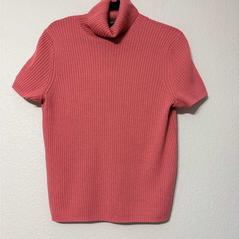 Saks Fifth Avenue Coral Merino Wool Blend Knit Short Sleeve Sweater Stretchy M